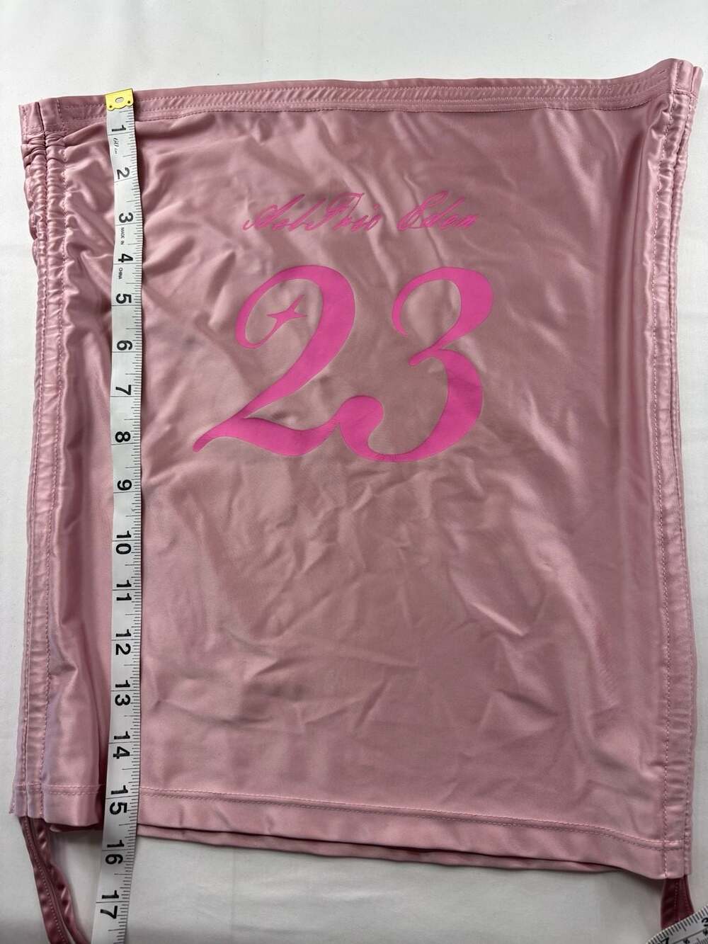 Ash Prio Eden Pink Satin Ruched Side Tube Top with 23 Print - Picture 6 of 7